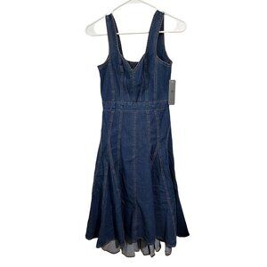 Denim Blue Sleeveless Fit & Flare Dress With Flowy Hem & Back Zipper Women's S